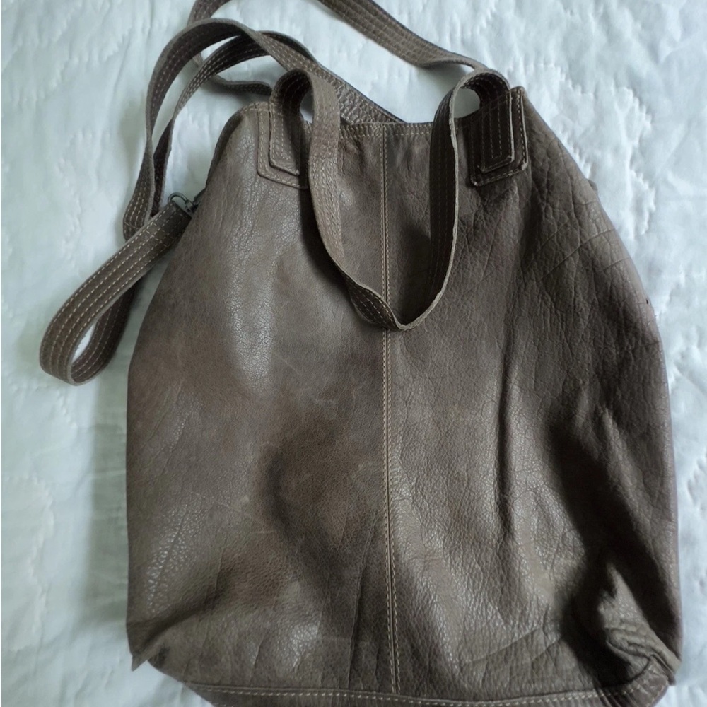 JJill Vintage Leather Brown Tote Shoulder Bag Distressed Detachable Strap EUC